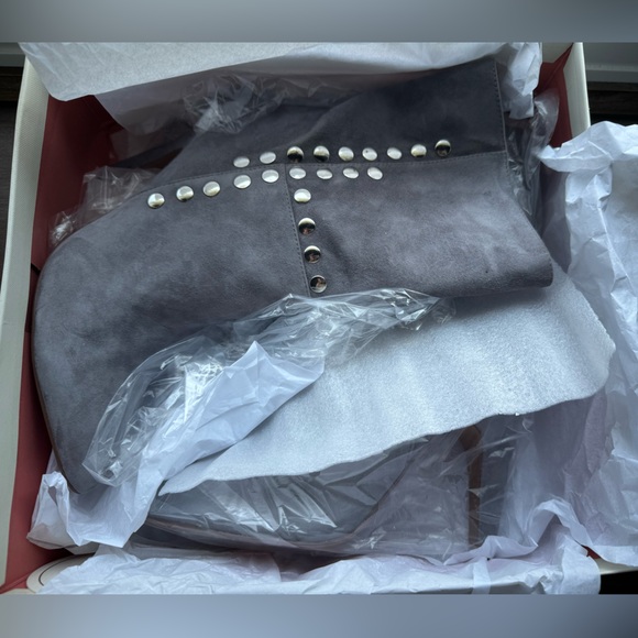 Grey Studded Suede Boots - Picture 4 of 6